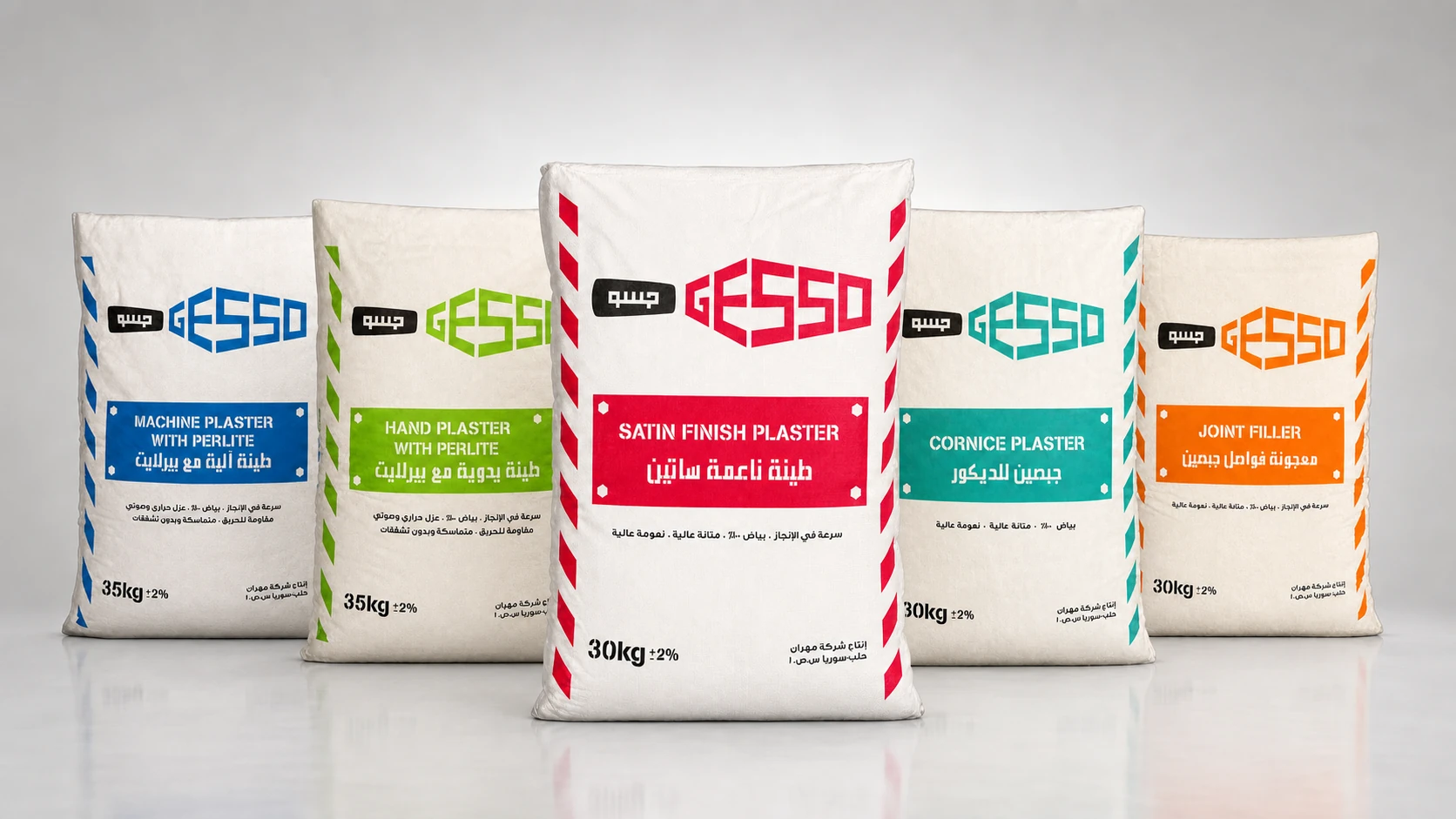 The complete range of five GESSO gypsum plaster products